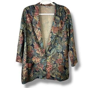 VTG Copy.Cats Vintage Brown Tapestry Floral Suede Oversized Blazer Jacket Large